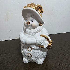 Grandeur Noel Collectors Edition 2000 Christmas Porcelain Snowman Mom White Gold